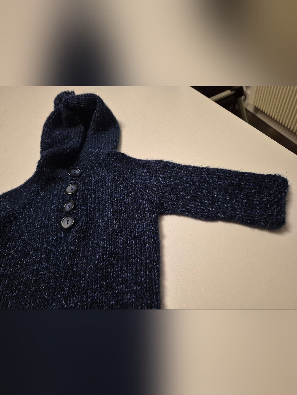 Navy Hooded Knit Baby Sweater with Buttons